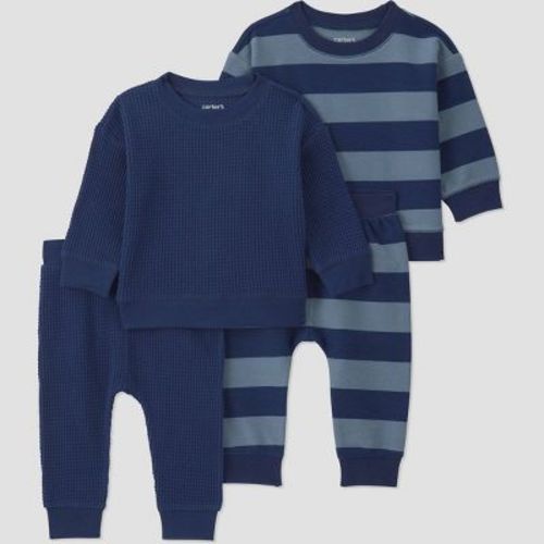 Carter's Just One You® Baby Boys' 4pc Striped Sweatshirt and Jogger Pants Set - Navy Blue 3M