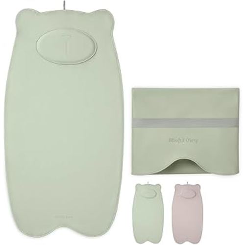 Blissful Diary Vegan Leather Portable Changing Pad, Wipeable, Waterproof Diaper Changing Mat, Newborn Shower Gifts, with Built-in Padding, Light Green