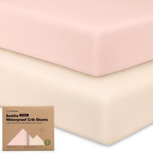KeaBabies 2pk Soothe Waterproof Fitted Crib Sheets for Girl, Boy, 52x28 100% Organic Soft Cotton Crib Mattress Protector Sheet (Cameo)