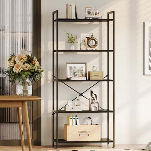 Casacomoda 5-Tier Bookshelf, Freestanding Book Shelf, Home Office Bookcase for Bedroom, Living Room, Black