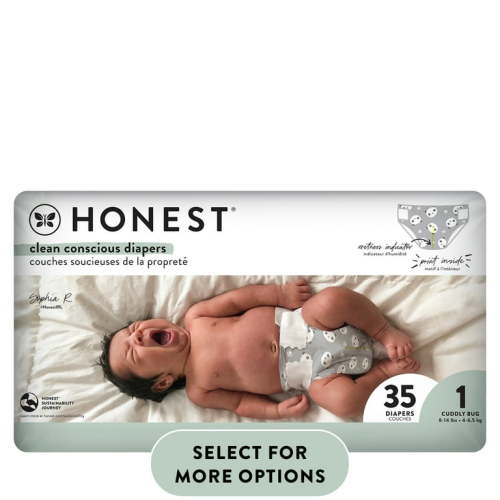 The Honest Company, Clean Conscious Disposable Baby Diapers, Pandas Print, Size 1, 35 Count (Select for More Options)
