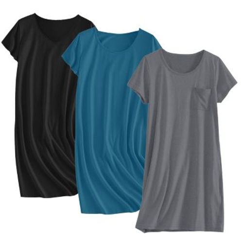 Ekouaer Cotton Nightgowns for Women Sleepshirts Short Sleeve Night Shirt Tshirt Soft Sleepwear Sleep Dress&nbsp;Dark Blue/Black/Dark Grey&nbsp;S