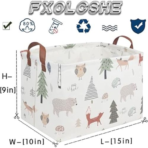FXOLCSHE Rectangular Animals Basket,Waterproof Storage Bin for Bedroom,Nursery Hamper,Storage Bin for Boys Room Decor,Gift Basket,Animal Room Decor(Animals)