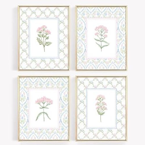 Nursery Flower Wall Art Girl Wildflower Canvas Wall Decor Pink Blue Floral Prints Baby Girl Flower Poster Pictures Nursery Floral Artwork Pastel Botanical Painting for Girl Room 12x16x4 Inch Unframed