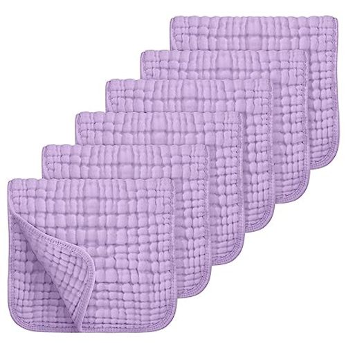 Looxii Muslin Burp Cloths 100% Cotton Muslin Cloths Large 20''x10'' Extra Soft and Absorbent 6 Pack Baby Burping Cloth for Boys and Girls (Purple)