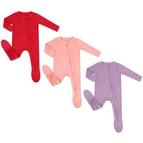 HAPIU Rayon from Bamboo Baby Footed Pajamas, 2 Way Premium Zipper, Footie for Baby Boy Girls, Newborn-24 Months