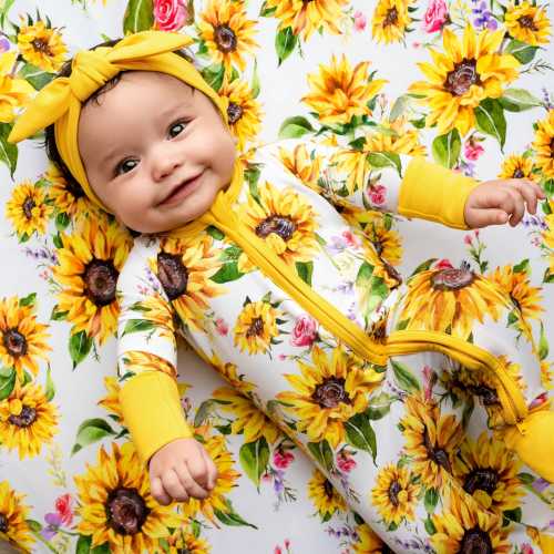 sunflowers Baby Bamboo Baby Sleepers, Bamboo Zippy Baby Pajamas, sunflowers Bamboo Sleeper, Baby bamboo Pajamas, nursery, newborn gifts