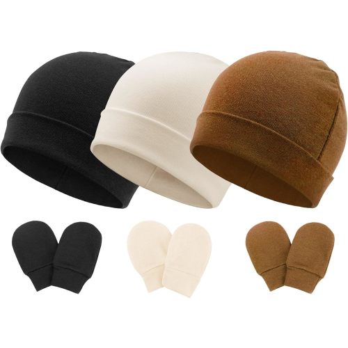 Newborn Baby Hats and Mittens Set Infant Beanie Cap Toddler Gloves Newborn Hospital Hats for Baby Boy Girl Kid 0-6 Months