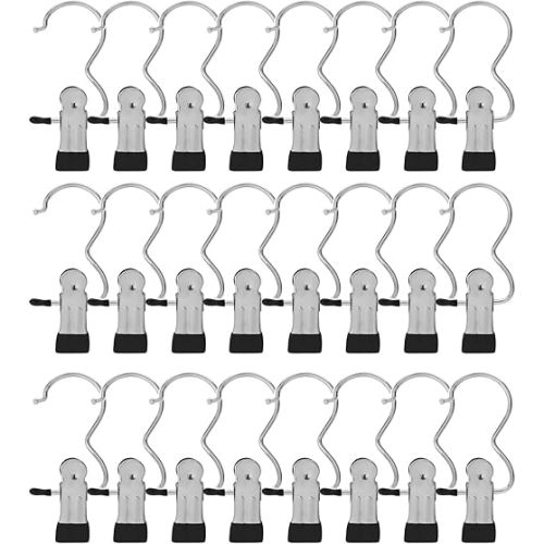 BEWISHOME 24 PCS Laundry Hook Boot Hanging Hold Clips Portable Hanging Hooks Home Travel Hangers Clothing Clothes Pins, Chrome FYC03S