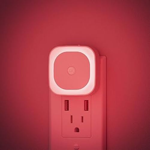 2 Pack Plug in Night Light with Motion Sensor & Dusk to Dawn Sensor, 3 Sensor Modes, Red Night Lights Plug into Wall, Auto ON/Off, Owl Mode, Dimmable Nightlight for Kids, Bathroom, Bedroom