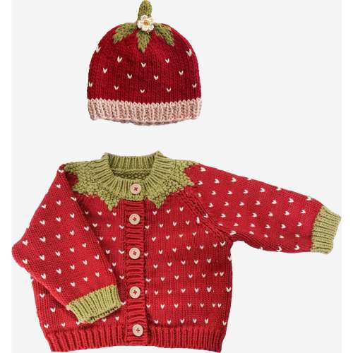 Cotton Strawberry Cardigan and Hat Set, Red - The Blueberry Hill Hats & Mittens | Maisonette