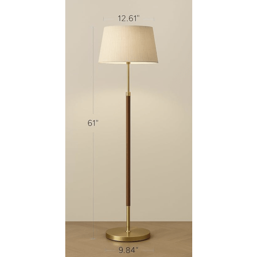 JOOFO Mid-Century Modern Wood Floor Lamp with Dual Fabric Shade, Remote Control, Dimmable & Adjustable Color Temperature, Reading & Living Room Lamp, Easy Clean Cover, Foot Switch,Walnut Wood