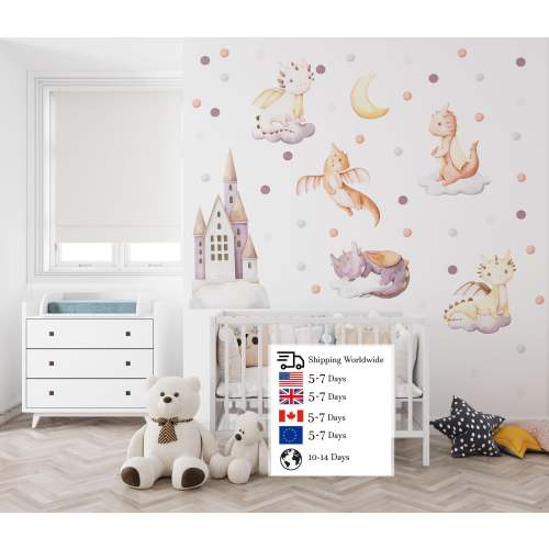 dragon nursery, baby dragon decals, dragon wall decal, dragon sticker, baby dragon wall decal, nursery wall decal,  cute dragon decal