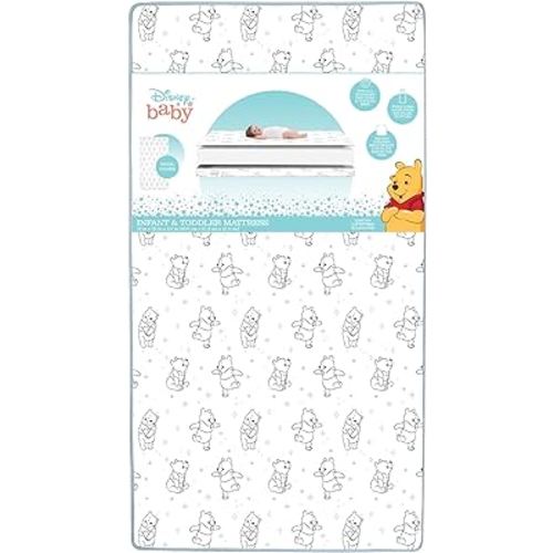 Delta Children - Disney Winnie the Pooh Crib & Toddler Mattress - Dual-Sided - Waterproof - GREENGUARD Gold Certified - Non-Toxic - Lightweight - Made in USA - Sustainable Fiber Core - 52"L x 27.5"W