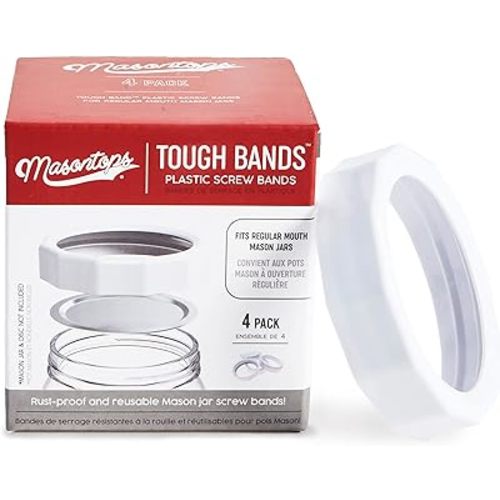 Masontops Tough Band - Regular Mouth Mason Jar Screw Bands - Quality Plastic Replacement Ring Seals & Jar Covers