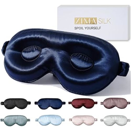 ZIMASILK Adjustable 22 Momme 100% Pure Mulberry Silk Sleep Mask, 3D Contoured Cup Eye Mask for Sleeping, Super Soft Breathable Blindfold, Perfect Blocks Light for Sleeping. (Navy Blue)