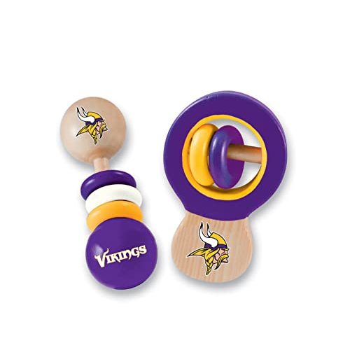 Baby Fanatic NFL Minnesota Vikings Wood Rattle 2 Pack - Officially Licensed Baby Toy Set for Boys & Girls - BPA Free - Ages 3 Months+