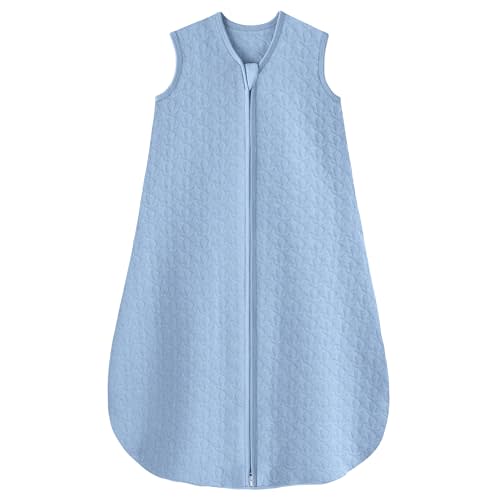 Unnivoll Baby Sleep Sack 6-12 Months 1.0 Tog Baby Wearable Blanket Cotton Sleeping Sack Quilted Baby Sleep Bag with 2-Way Zipper for Infant Newborn Blue