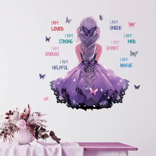Purple Skirt Princess Wall Stickers for Girls Room Daughter Room I am Brave Inspirational Wall Decals Living Room Decoration - AliExpress
