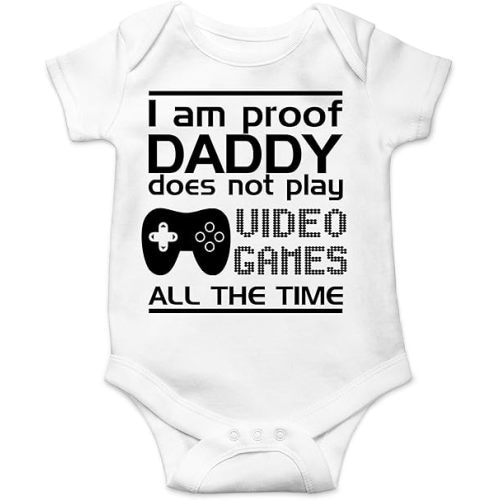 CBTwear Proof Daddy Does Not Play Video Games All the Time - Baby Clothes - Funny Newborn Bodysuit Outfits for Boys and Girls