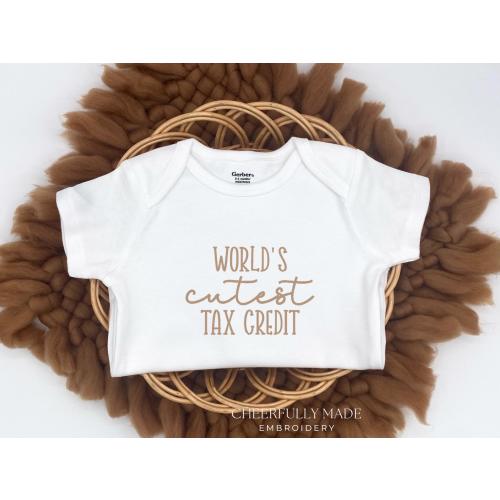Embroidered World’s Cutest Tax Credit Bodysuit, Pregnancy Announcement, Cute Nickname Bodysuit, Baby Announcement, Funny Baby Gift ONESIES®