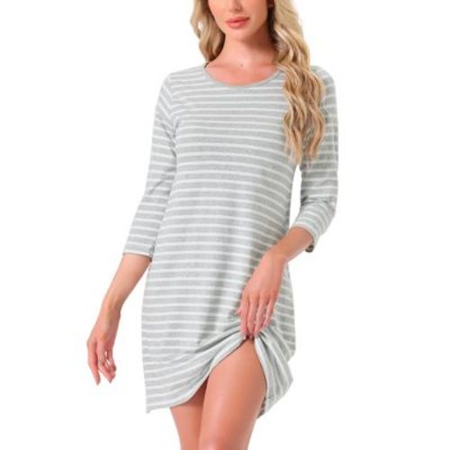 INSPIRE CHIC Women's Sleepwear Cotton Stripe 3/4 Sleeve Round Neck Midi Contrast Color Soft Sleepdress Nightgown X-Large Gray