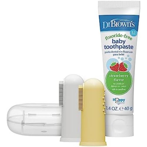 Dr. Brown's Finger Toothbrush and Toothpaste Set, Gray & Yellow, 2-Pack