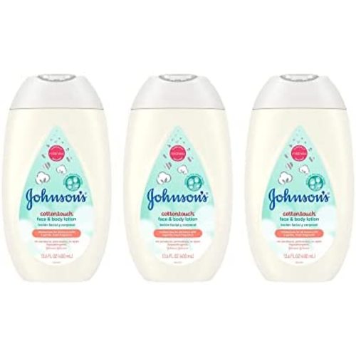 Johnson's Baby CottonTouch Newborn Baby Face and Body Lotion, Hypoallergenic Moisturization for Baby's Skin, Made with Real Cotton, Paraben-Free, Dye-Free, White, 13.6 fl. oz (Pack of 3)