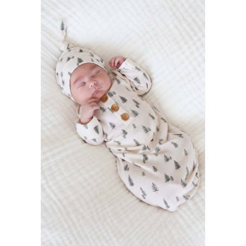 Evergreen Bamboo Waffle Newborn Baby Knot Gown & Hat Set