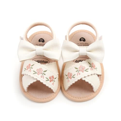 Infant Baby Girls Summer Sandals with Flower Bowknot Soft Sole Wedding Dress Flats Newborn First Walkers Crib Dress Shoes