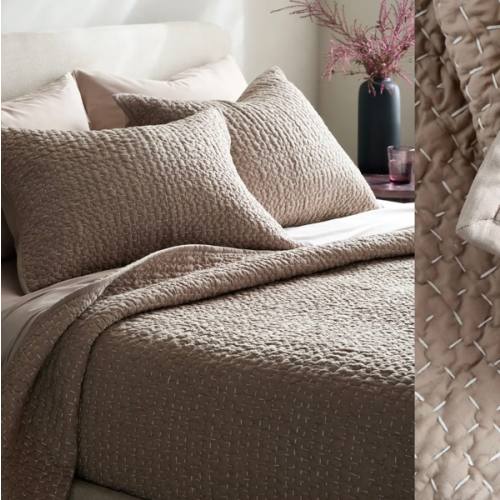 Organic Cotton Hand Stitched Quilt Set in Pine or Espresso - King
