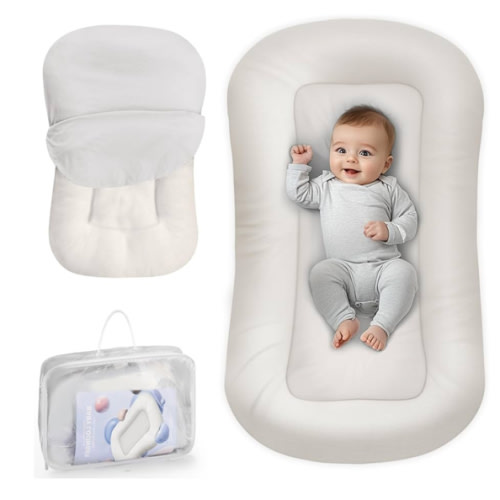 Baby Lounger - Baby Lounger for Newborn, 0-24 Months, Infant Lounger for Home and Travel, Soft Cotton, Baby Nest Lounger, Newborn Babies Essentials Gifts, White (Lounger Cover Included)