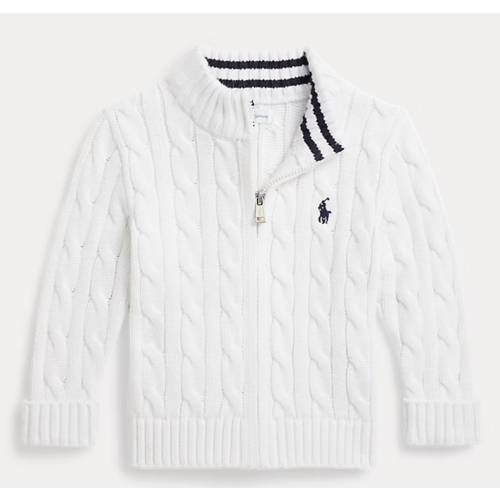 Cable-Knit Cotton Full-Zip Sweater - Size 12 mo