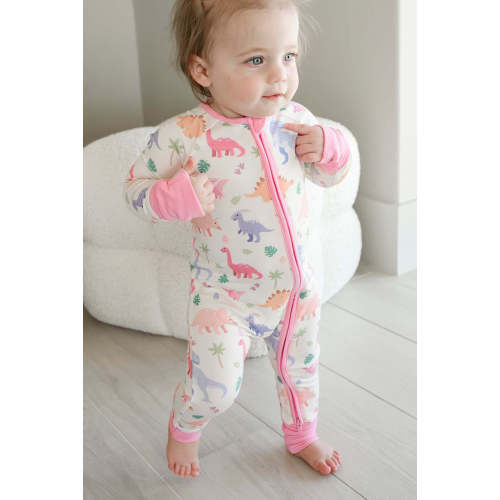 Convertible Bamboo Zip Romper in Little Fossil Pink | Caden Lane