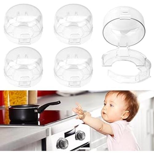 5-Pack Stove Knob Safety Covers,Upgraded Press Gas Stove Knob Locks,Durable Design Childproof Knob Locks for Babies and Pets, Sticky and Easy to Install,Transparent