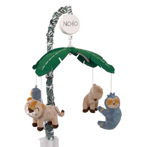 NoJo Jungle Paradise Green, Gray, and Tan Plush Leopard and Sloth Musical Mobile | Wayfair