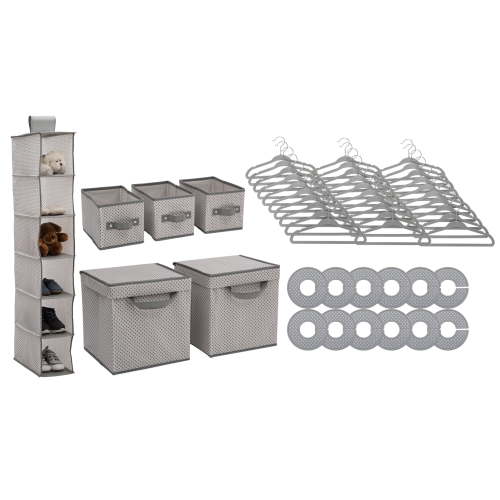 Delta Children Nursery Storage 48 Piece Set - Easy Storage/Organization Solution - Keeps Bedroom, Nursery & Closet Clean, Cool Grey