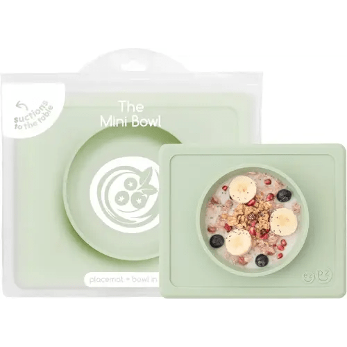 ezpz Mini Bowl (Sage) - 12 Months+ - 100% Silicone Suction Placemat + Bowl for Toddlers - Comes with a Reusable Travel Bag