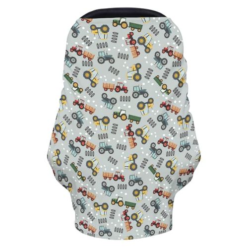 Vintage Farm Tractors Baby Car Seats Covers Colorful Farm Trucks Multi-Purpose Soft Nursing Cover for Breastfeeding Farmland Vehicle Infant Carseats Canopy Stroller Cover for Baby Boys Girls
