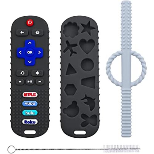 2-Pcs Silicone Baby Teething Toys, Silicone Teethers for Babies, Remote Control Shape Teething Toys, Chew Toys for Boys and Girls Teether Early Educational Sensory Toy