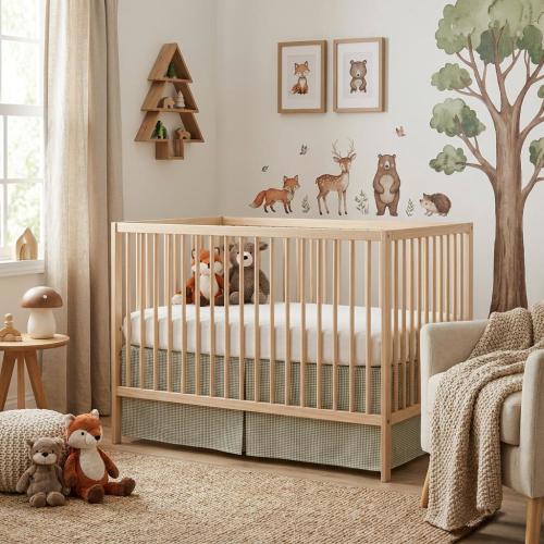 Gingham Crib Skirt | Neutral Nursery Bedding, Tailored Cotton Linen Blend