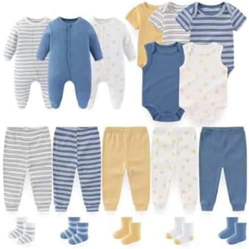 BIGBIGKISS Baby Boy Girl Clothes Cotton Unisex Newborn Layette Gift Set and Accessories 18 Pack Baby Outfit 0-12Months