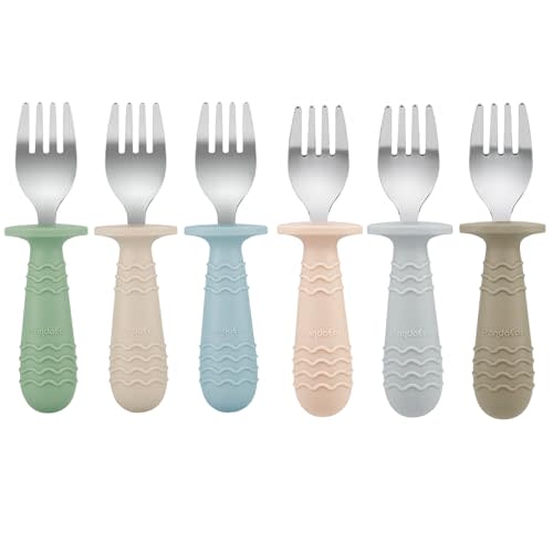 PandaEar 6 Pack Baby Forks for Self Feeding | Stainless Steel Tips & Silicone Handle Baby Utensils for Toddlers & Kids | BPA-Free, Easy Grip, Dishwasher Safe Feeding Forks for Baby Led Weaning