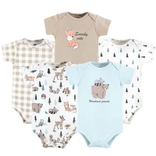 Hudson Baby Infant Boys Cotton Bodysuits 5-Pack, Boy Woodland Pals, 0-3 Months