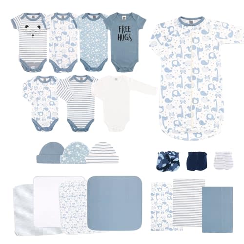 The Peanutshell Baby Layette Gift Set for Baby Boys - 23 Piece New Born Boy Gift Set, Clothes & Newborn Essentials Must Haves - Boy Clothes 0-3 Months - Soft Blue