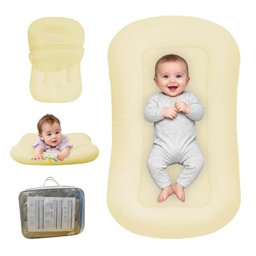 Baby Lounger for Newborn, Bionic Design Baby Lounger, Soft Organic Cotton Breathable Lounger for Infants 0-18 Months (Yellow)