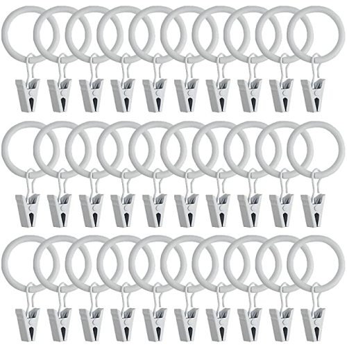 WMYCONGCONG 40 PCS 4mm Thicken Metal Curtain Rings with Clips 1" Inner Diameter Eyelets Drapery Clips Hooks Decorative Vintage Rustproof Window Curtain Hangers for Decor Drapes, Bows, Caps etc, White