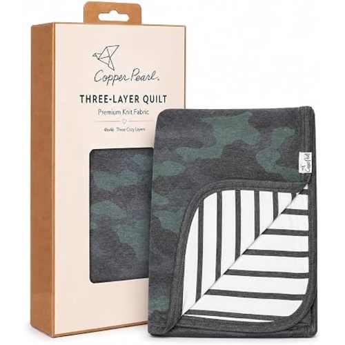 Copper Pearl Three-Layer Baby Blanket: Soft Quilt for Boys and Girls | Breathable, Cozy Toddler Blanket | 46x46 Premium Polyester/Rayon | Hunter