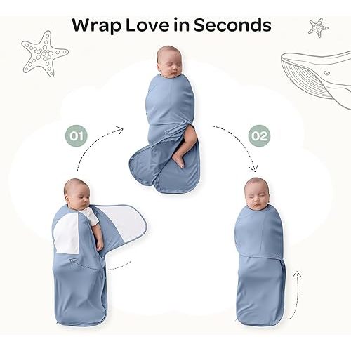 Momcozy Swaddles for Newborns, Quiet Fastener Swaddle Suitable for Infant 0-3 Months, New-Parent-Friendly Sleep Sack, Reduce Startle Reflex, Newborn Boys Girls Registry Essentials, 2-Pack, Serenity