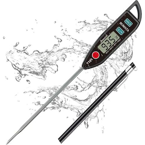 BOMATA Digital Water Thermometer for Water, Liquid, Candle and Cooking. Instant Read Food Thermometer Waterproof IPX7 with Long Probe for Cooking, Meat, BBQ! T101 (Black Color)…